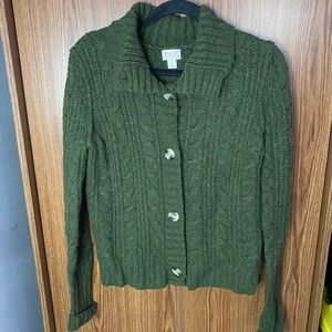 Mossimo Cardigan Women Large Green Cable Knit Button Front Wool Blend Sweater